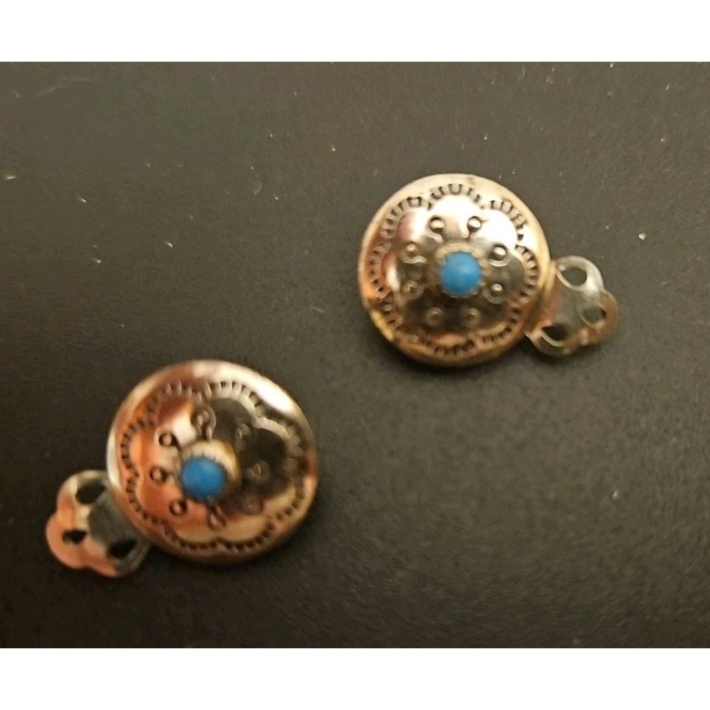 Lot of 2 Vintage Sterling Silver Earrings with Turquoise Inlays (530) - Picture 2 of 7
